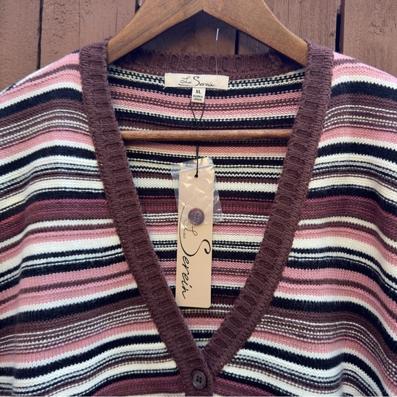 Les Serein | Stitch Fix Fabiolina V Neck Pink Stripe Cardigan NWT Size XL - Picture 14 of 15